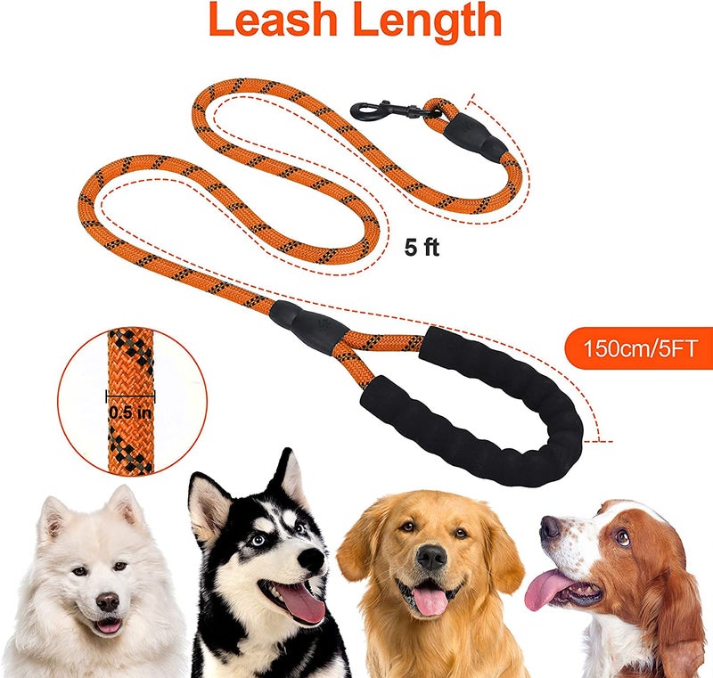 Petology Dog Leash 5FT Long, ½ Inch Thick Reflective Heavy Duty Rope with Anti-Slip Padded Handle for Small & Medium Dogs (Orange, 5 Feet - Small & Medium Dogs) - Image 4