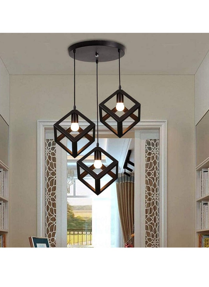 JOGAMS Pendant Light Black Ceiling Light 3 Lamp Industrial Rustic Vintage Wrought Iron Geometric Modern Square Ceiling Hanging Lighting Fixture Kitchen Island Dining Room Living Room Hallway  - Image 1