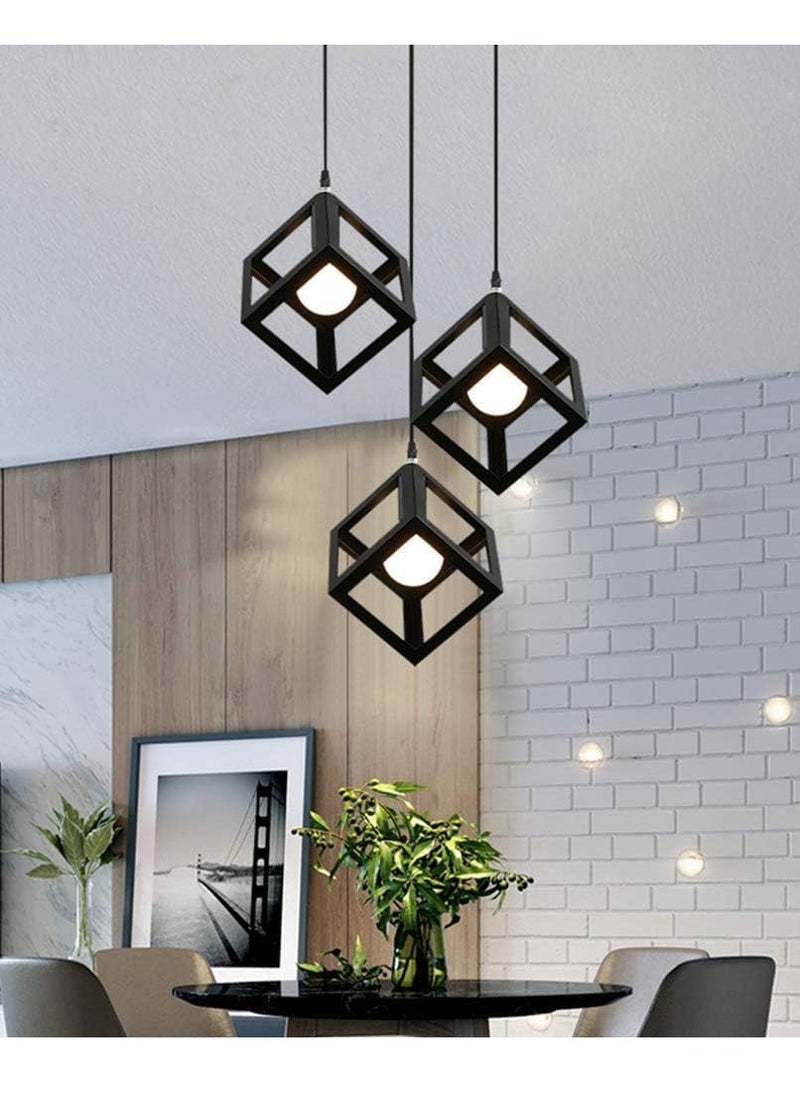 JOGAMS Pendant Light Black Ceiling Light 3 Lamp Industrial Rustic Vintage Wrought Iron Geometric Modern Square Ceiling Hanging Lighting Fixture Kitchen Island Dining Room Living Room Hallway  - Image 2