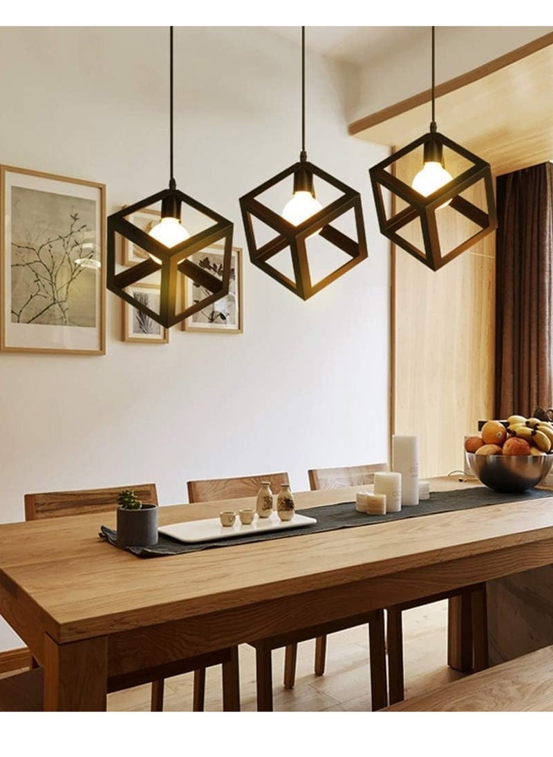 JOGAMS Pendant Light Black Ceiling Light 3 Lamp Industrial Rustic Vintage Wrought Iron Geometric Modern Square Ceiling Hanging Lighting Fixture Kitchen Island Dining Room Living Room Hallway  - Image 4
