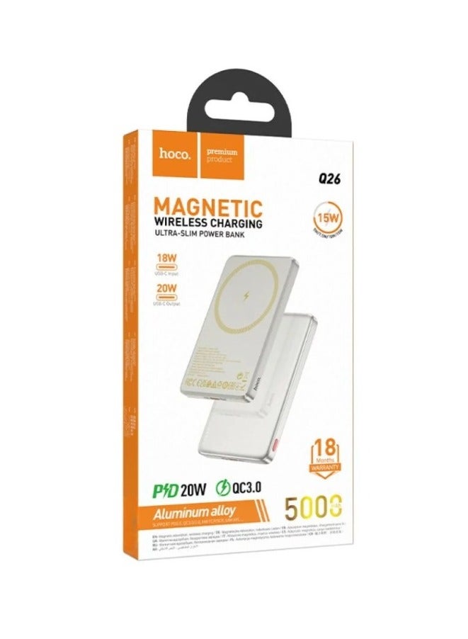 هوكو باور بانك هوكو كيو 26 جوي PD20W مغناطيسي ماج سيف سريع الشحن، 5000 مللي أمبير/ساعة، ابيض - Image 4