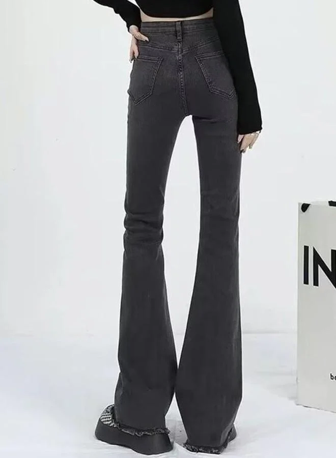 YUNIQEE Black Flared High-Rise Cotton Jeans
