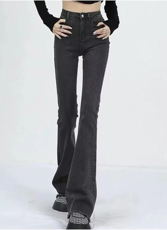 YUNIQEE Black Flared High-Rise Cotton Jeans
