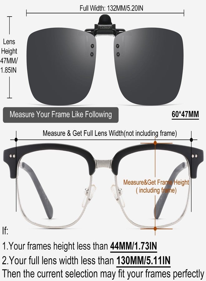 نظارات شمسية CAXMAN مستقطبة قابلة للتركيب فوق النظارات الطبية للرجال والنساء، حماية من الأشعة فوق البنفسجية، عدسات رمادية قابلة للطي، 60 × 47 مم - Image 4