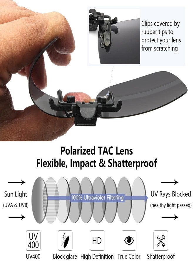نظارات شمسية CAXMAN مستقطبة قابلة للتركيب فوق النظارات الطبية للرجال والنساء، حماية من الأشعة فوق البنفسجية، عدسات رمادية قابلة للطي، 60 × 47 مم - Image 2