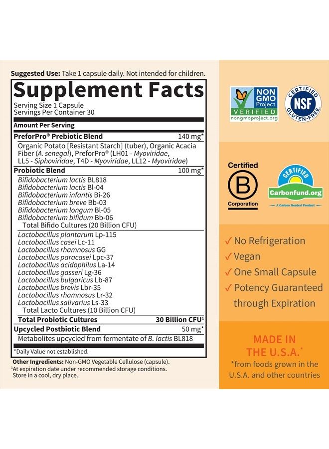 Garden of Life Dr Formulated Once Daily 3-in-1 Complete Probiotics, Prebiotics & Postbiotics - PRE + PRO + POSTBIOTIC Supplement for Adults' Digestive & Immune Health, 30 Billion CFU, 30 Day Supply  - Image 5