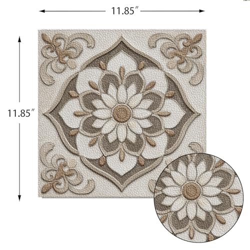 IOHEFY 10pcs Peel and Stick Floor Tiles 12x12 Inch Beige Brown Vintage Embossed Floral Pattern Self Adhesive Vinyl Flooring Square Planks for Kitchen Bathroom Bedroom Home DIY Decor - Image 4