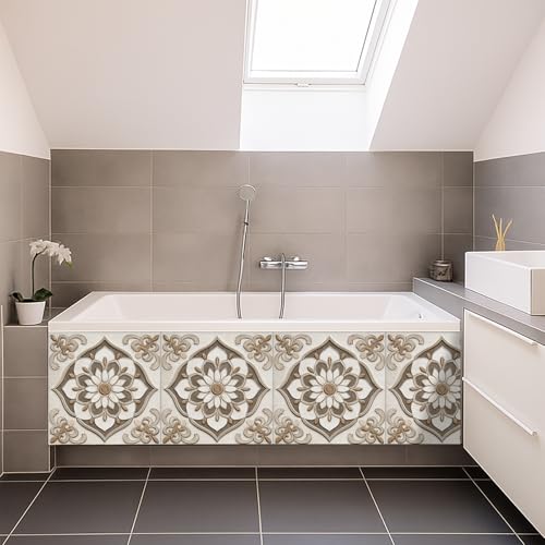 IOHEFY 10pcs Peel and Stick Floor Tiles 12x12 Inch Beige Brown Vintage Embossed Floral Pattern Self Adhesive Vinyl Flooring Square Planks for Kitchen Bathroom Bedroom Home DIY Decor - Image 3