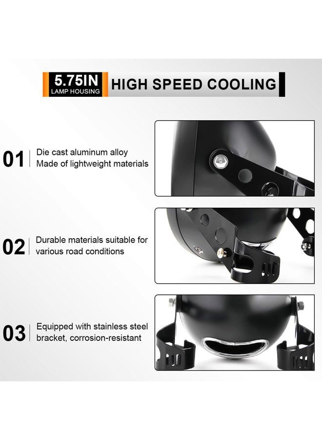 Autokun 5.75 Inch Headlight Bucket Universal 5 3/4 Motorcycle Led Headlight Housing w/Mounting Brackets Fit 32-40mm Fork Tube - Image 4