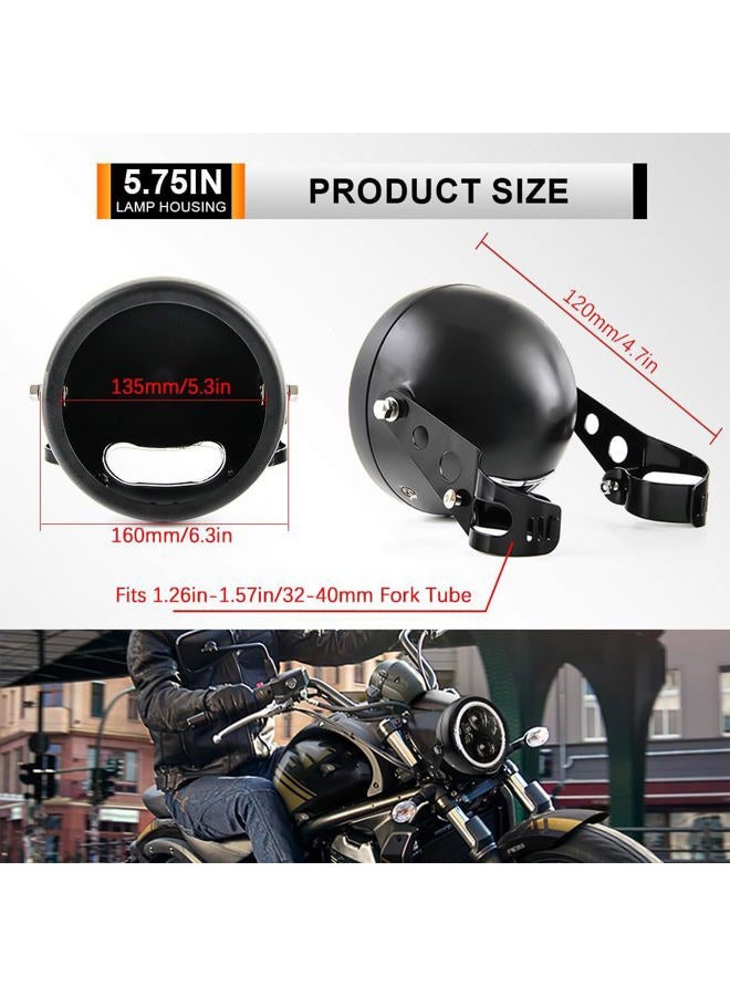 Autokun 5.75 Inch Headlight Bucket Universal 5 3/4 Motorcycle Led Headlight Housing w/Mounting Brackets Fit 32-40mm Fork Tube - Image 2