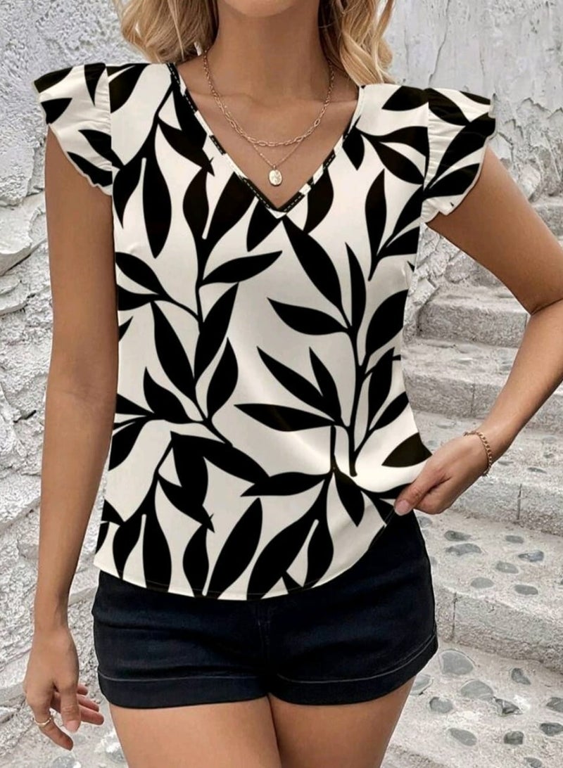 Shein SHEIN Clasi Plants Printed Cap Sleeve Women's Blouse  - Image 1