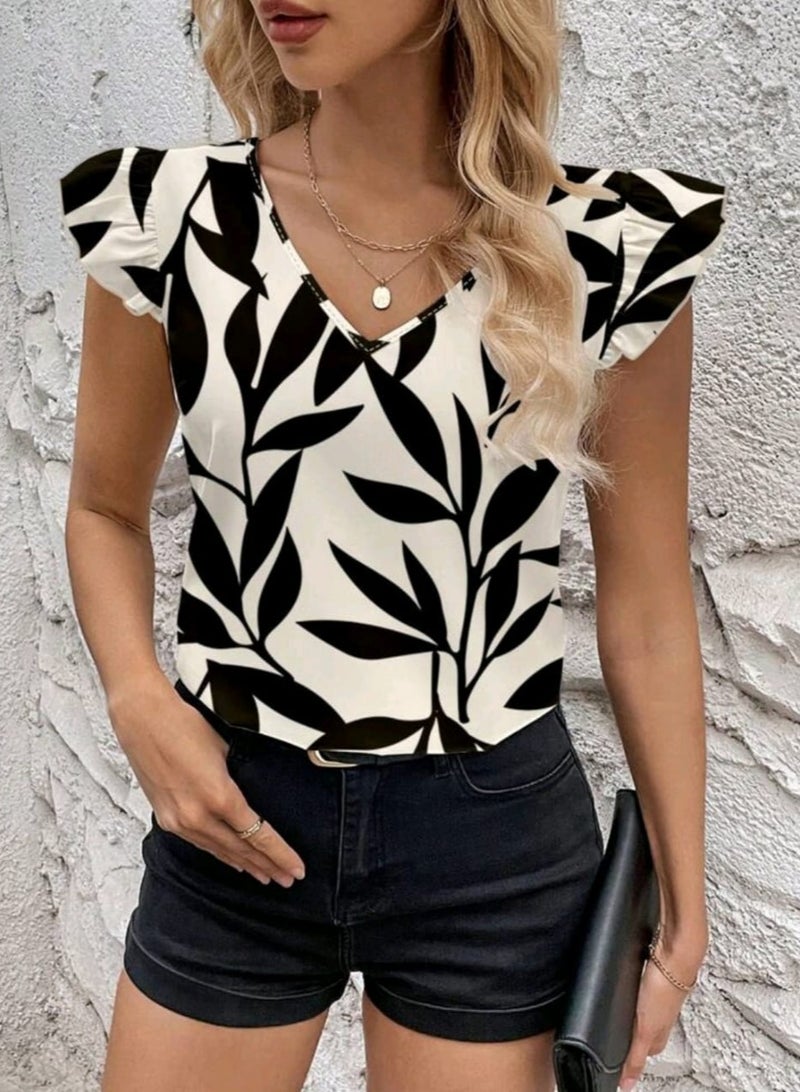 Shein SHEIN Clasi Plants Printed Cap Sleeve Women's Blouse  - Image 2