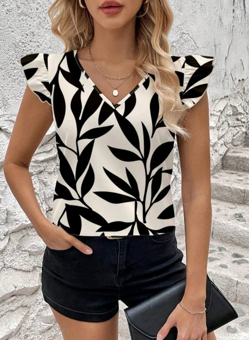 Shein SHEIN Clasi Plants Printed Cap Sleeve Women's Blouse  - Image 3