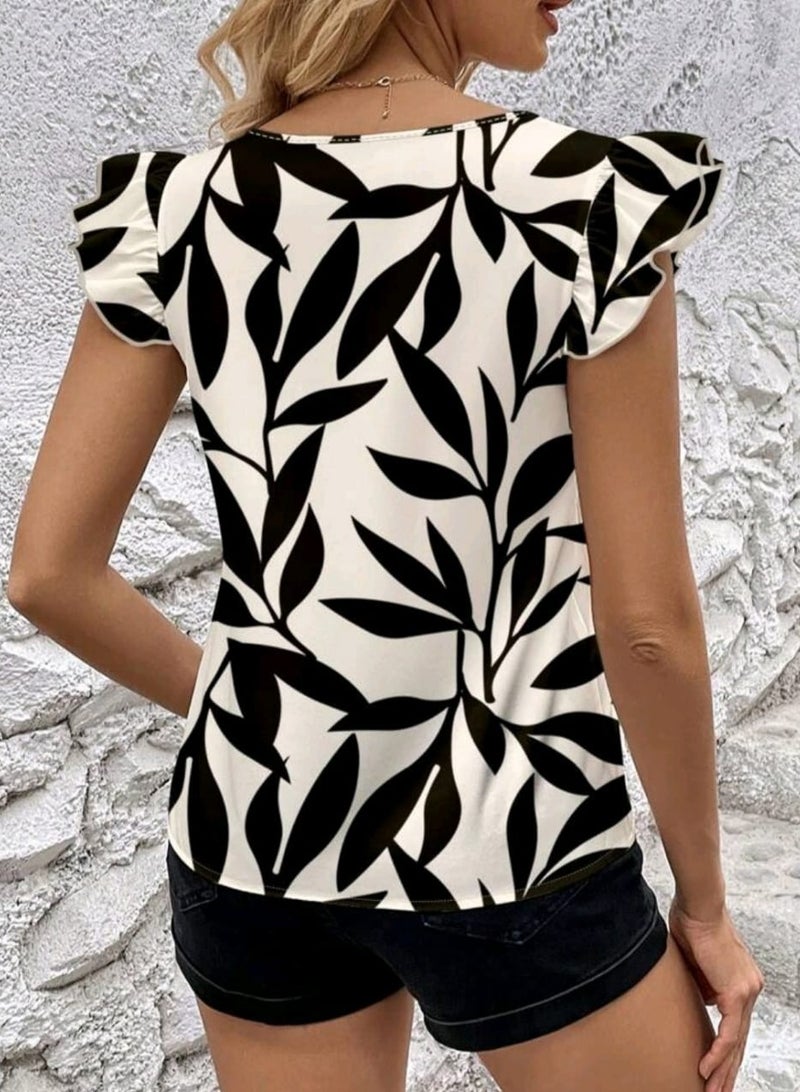 Shein SHEIN Clasi Plants Printed Cap Sleeve Women's Blouse  - Image 4