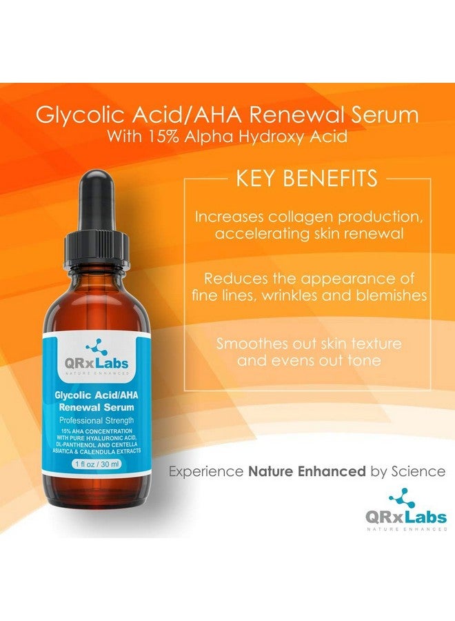 QRxLabs Glycolic Acid/AHA 15% Renewal Serum for Face - Brightening, Smoothing, Exfoliant Serum for Night & Day - Fine Lines, Dark Spots & Wrinkles Treatment - Glycolic Acid 15% Serum - 1 fl oz Bottle - Image 2