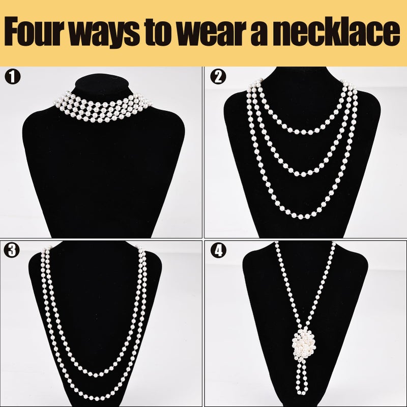 FeelfunFeather 1920s Flapper Accessories Set for Women,Roaring 20's Feather Headpiece Necklace Earrings Long Gloves Sequin Shawl(Black) - Image 5