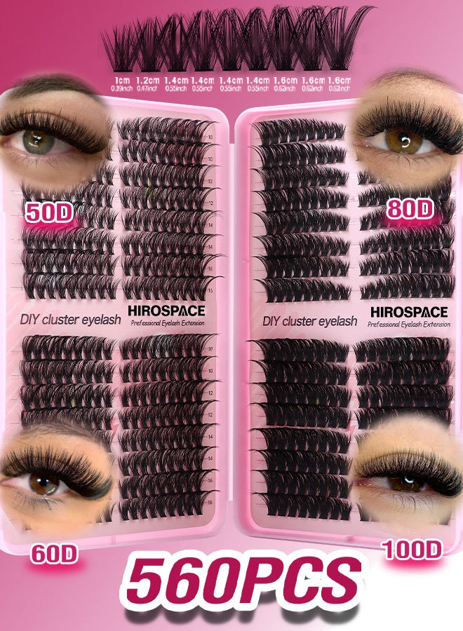 Hirospace 560 Pcs Lash Clusters, Lash Adhesive Glue & Lash Tweezer Set Eyelash Extensions Wispy False Eyelashes Lash Clusters DIY Eyelash Extensions Individual False Eyelashes for Women - Image 4