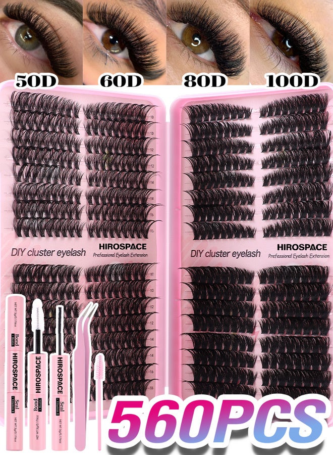 Hirospace 560 Pcs Lash Clusters, Lash Adhesive Glue & Lash Tweezer Set Eyelash Extensions Wispy False Eyelashes Lash Clusters DIY Eyelash Extensions Individual False Eyelashes for Women - Image 5
