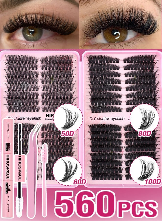 Hirospace 560 Pcs Lash Clusters, Lash Adhesive Glue & Lash Tweezer Set Eyelash Extensions Wispy False Eyelashes Lash Clusters DIY Eyelash Extensions Individual False Eyelashes for Women - Image 3