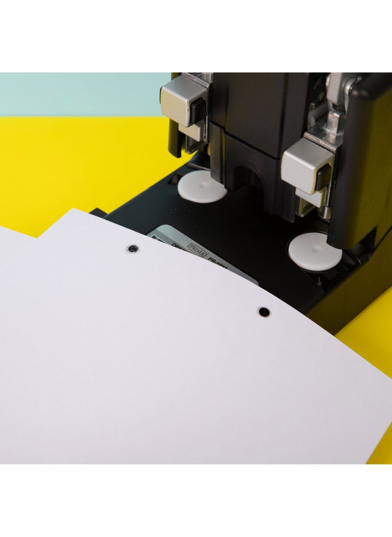 بريما خرامة ورق بسعة 150 ورقة | آلة ثقب 2 فتحتان بمسافة 80 مم وقطر فتحة 6 مم للملفات العادية | دليل ورق قابل للتعديل، هيكل معدني متين، وصندوق نفايات داخلي - Image 4