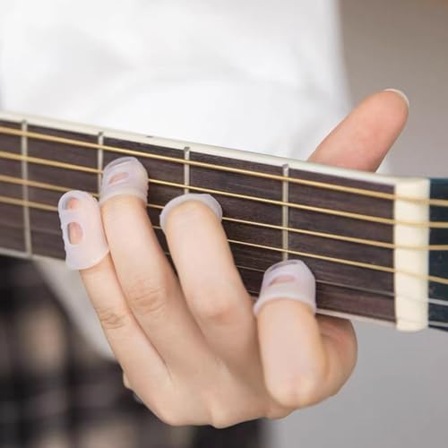 VBHHY 50pcs Guitar Silicone Finger Protector,Fingertip Protection Covers Caps in 5 Sizes for Beginner Playing Ukulele Electric Guitar and 10 Guitar Picks - Image 5
