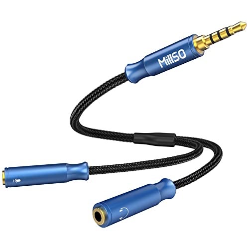 MillSO Headphone Mic Splitter 3.5mm Headset Adapter TRRS Male to 2 TRS Female [Nylon Braid & Young Series] Mic & Audio Y Splitter Cable for Gaming Headset to PC, Xbox, Laptop, PS4, PS5 - Image 1