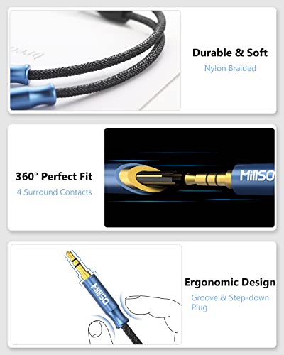 MillSO Headphone Mic Splitter 3.5mm Headset Adapter TRRS Male to 2 TRS Female [Nylon Braid & Young Series] Mic & Audio Y Splitter Cable for Gaming Headset to PC, Xbox, Laptop, PS4, PS5 - Image 5