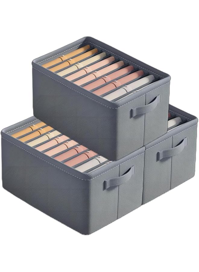 Green Tiger SupWolf 3 Pack Wardrobe Clothes Organizer, Large Size 9 Grids Closet Jean Storage Bins with Handles and Support Boards, Foldable Fabric Organizers Dividers for Clothing, Underwears, Socks, Grey