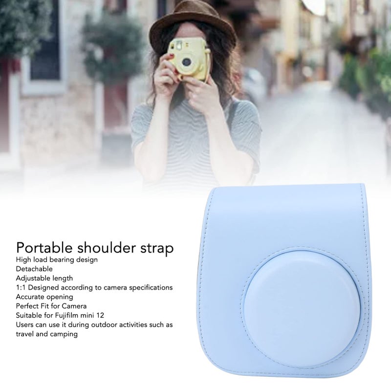 Blue Instant Camera Bag Adjustable Strap PU Leather Case For Mini 12 11 Travel Camping Compact Lightweight Scratch Protection - Image 3