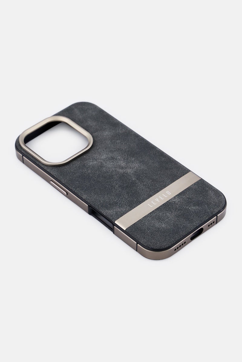 LEVELO iPhone 16 Pro Pelle Leather Protective Case, Grey - Image 4