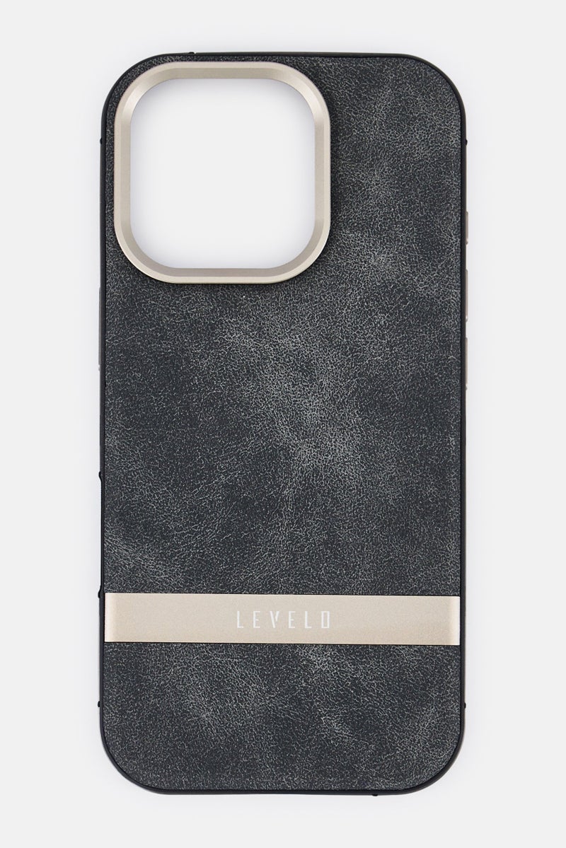 LEVELO iPhone 16 Pro Pelle Leather Protective Case, Grey - Image 1