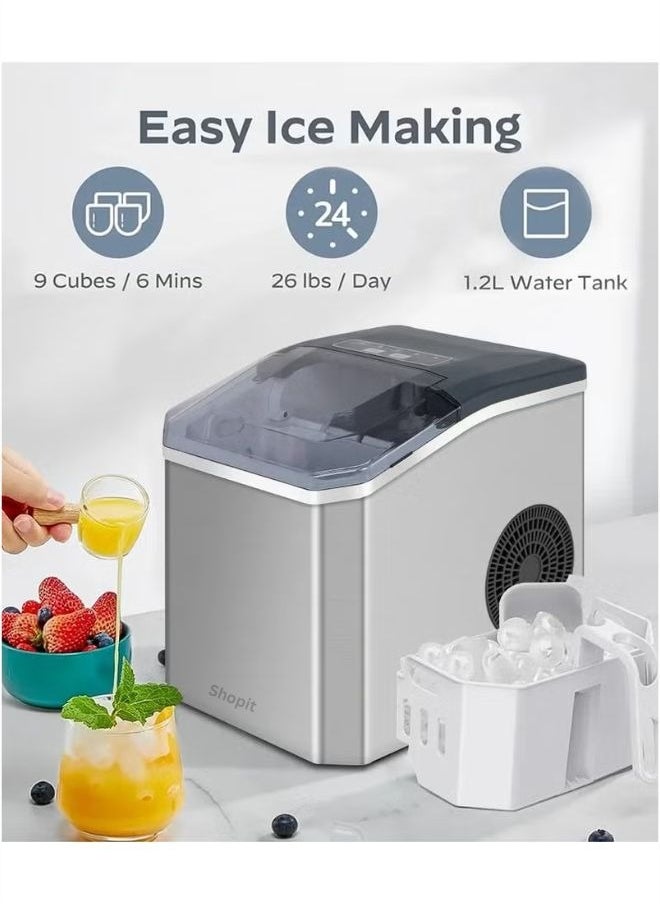 Ice Maker, Automatic Ice Maker Countertop,Portable Self-Cleaning Ice Maker Machine With 9 Ice Cubes Per 6-8 Mins, Home Ice Maker Machine,  Electric Ice Maker for Home,Kitchen, Office,Bar,Party