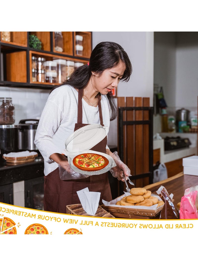 100 Pcs 6.7" Plastic Disposable Pie Containers with Hinged Locking Lids, Clamshell Flan Cake Container for Food Transport