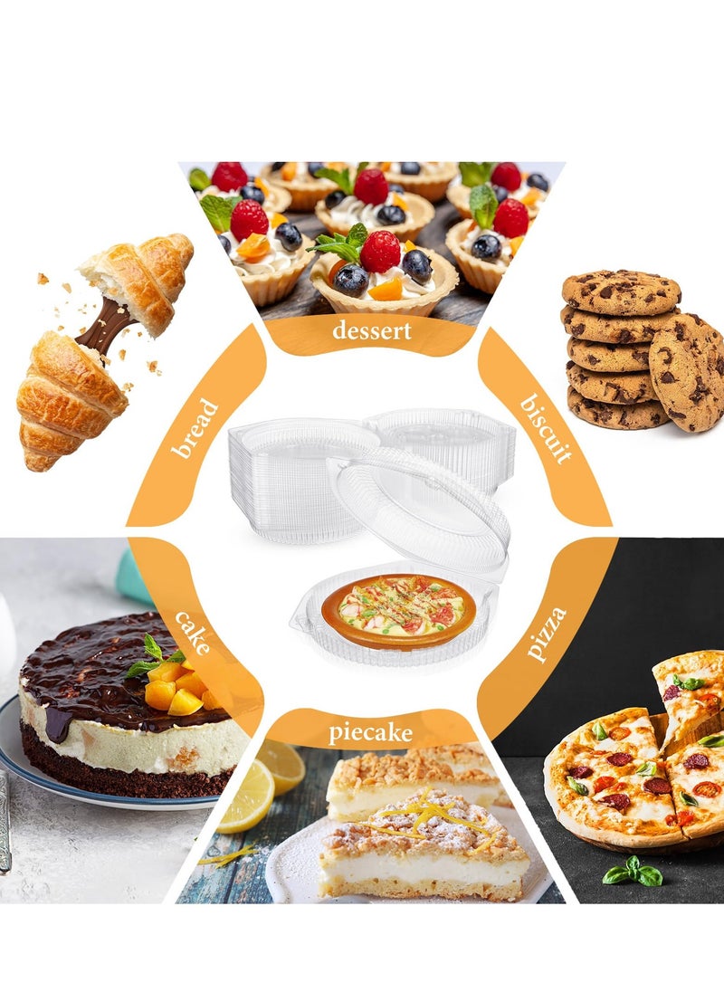 100 Pcs 6.7" Plastic Disposable Pie Containers with Hinged Locking Lids, Clamshell Flan Cake Container for Food Transport