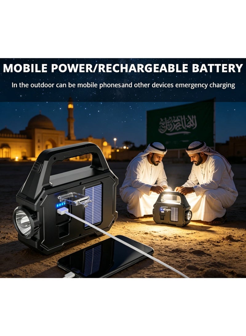 مصباح COB/LED قابل لإعادة الشحن بالطاقة الشمسية ساطع جداً | ضروري لعيد الفطر ورمضان، بنك طاقة محمول للتخييم الخارجي، الرحلات، انقطاع الكهرباء، المنزل والطوارئ في المملكة العربية السعودية - Image 2
