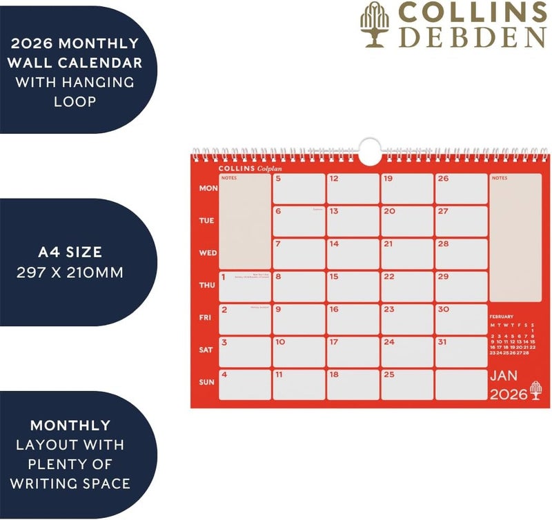 Collins - Colplan - A4 Monthly Wall Diary Calendar 2026 (CMCA4-26) - Image 3