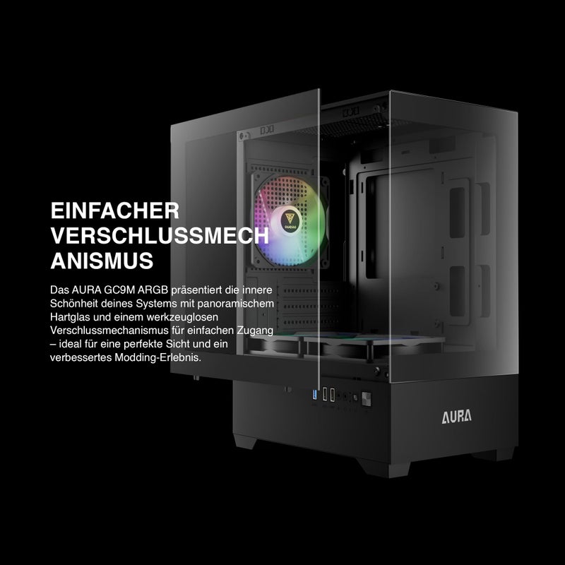 GAMDIAS صندوق كمبيوتر GAMDIAS Micro-ATX مع زجاج مقسى، صندوق ألعاب M-ATX مع 3 مراوح ARGB بحجم 120 مم، يدعم حتى 5 مراوح لتدفق الهواء، 240 مم AIO/مبرد، 280 مم GPU/VGA، 155 مم مبرد CPU، 150 مم PSU - Image 4