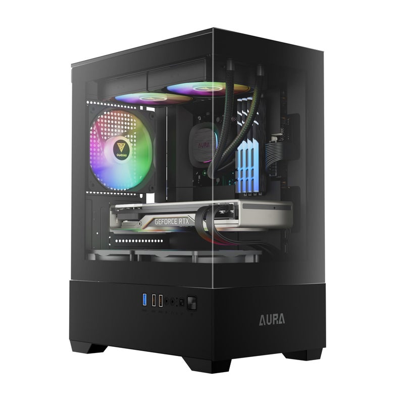 GAMDIAS صندوق كمبيوتر GAMDIAS Micro-ATX مع زجاج مقسى، صندوق ألعاب M-ATX مع 3 مراوح ARGB بحجم 120 مم، يدعم حتى 5 مراوح لتدفق الهواء، 240 مم AIO/مبرد، 280 مم GPU/VGA، 155 مم مبرد CPU، 150 مم PSU - Image 1