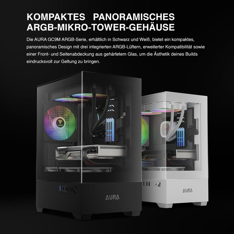 GAMDIAS صندوق كمبيوتر GAMDIAS Micro-ATX مع زجاج مقسى، صندوق ألعاب M-ATX مع 3 مراوح ARGB بحجم 120 مم، يدعم حتى 5 مراوح لتدفق الهواء، 240 مم AIO/مبرد، 280 مم GPU/VGA، 155 مم مبرد CPU، 150 مم PSU - Image 2