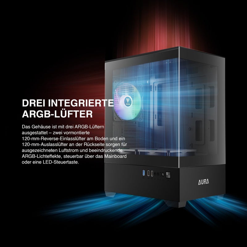GAMDIAS صندوق كمبيوتر GAMDIAS Micro-ATX مع زجاج مقسى، صندوق ألعاب M-ATX مع 3 مراوح ARGB بحجم 120 مم، يدعم حتى 5 مراوح لتدفق الهواء، 240 مم AIO/مبرد، 280 مم GPU/VGA، 155 مم مبرد CPU، 150 مم PSU - Image 3