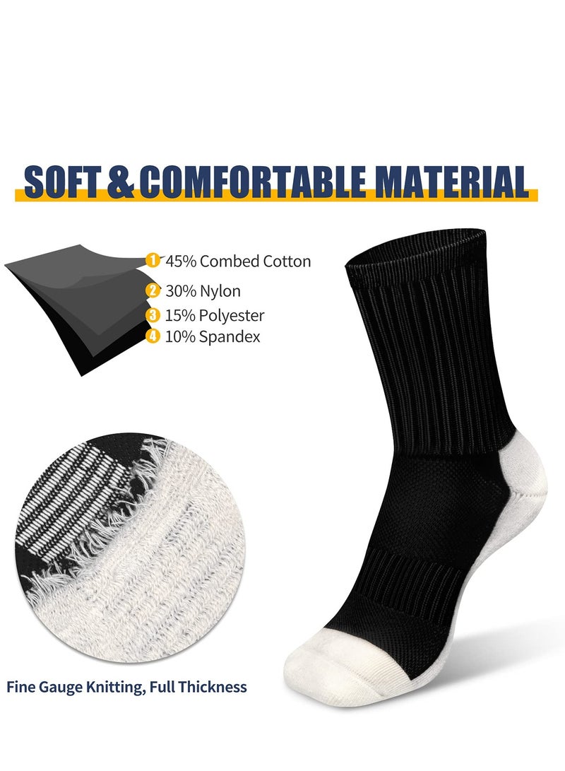 KASTWAVE 2 Pairs of Men's Non Slip Soccer Socks, Running Socks Sports Socks for Soccer Basketball Towel Bottom Sports Grip Socks Mid-calf Socks (Black, White)  - Image 5