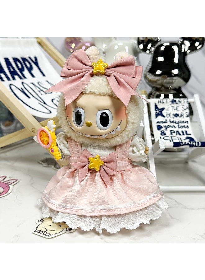Labubu Sitting Party Doll Clothes Generation II Blind Box Labubu Doll Clothes Ragcloth Clothes Plush Vinyl Face-Specification:First And Second Generation Universal (doll Not Included) - Standard Outfit-Color:Magical Girl (tiara + Suspender Skirt + Dress + Magic Wand)  - Image 1