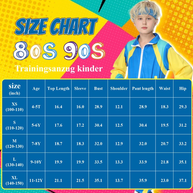 TIMSOPHIA 80s Tracksuit for Kids, 90s Outfits Boys Girls 6PCS Hip Hop Dance Costume, Colorblock Jacket for Retro Theme Party (Blue, 9-10 years) - Image 4