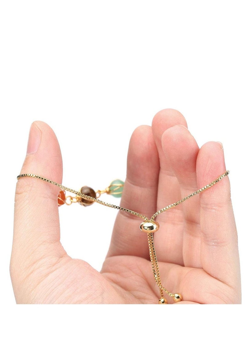 Chakra Bracelets for Women, 8mm Yoga Beaded Bracelets for Boys Girls, Mens Adjustable 7 Chakras Crystals and Healing Stones Bracelets, 14K Gold Wire Wrapped - Image 4