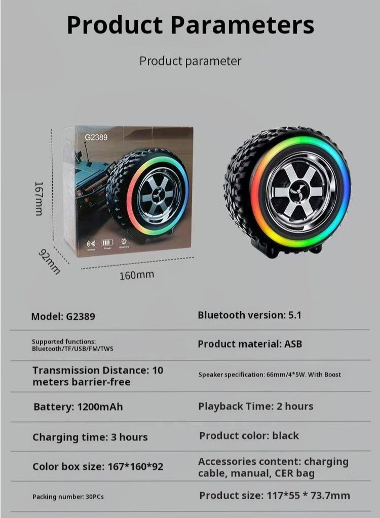 سراقطة مكبر صوت بلوتوث لاسلكي مع أضواء LED - مكبر صوت صغير للاستخدام الداخلي والخارجي، المنزل والسفر - نظام صوت للسيارة بجودة صوت عالية يدعم بطاقة TF والشحن عبر USB - Image 3