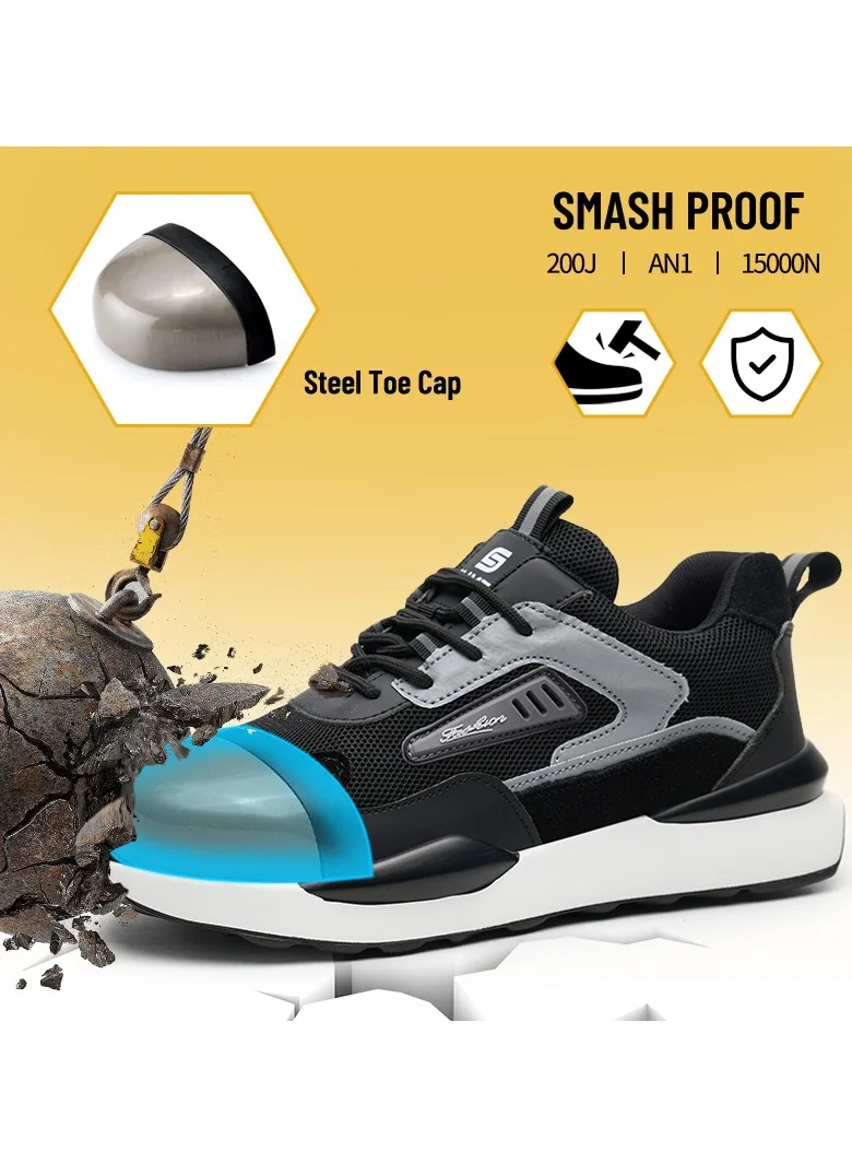 SLIMTA Safety Shoes for Men & Women - Breathable Flying Woven, Anti-Smash, Lightweight PU Sole Sporty Work Shoes