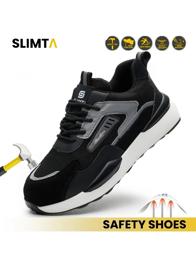 SLIMTA Safety Shoes for Men & Women - Breathable Flying Woven, Anti-Smash, Lightweight PU Sole Sporty Work Shoes
