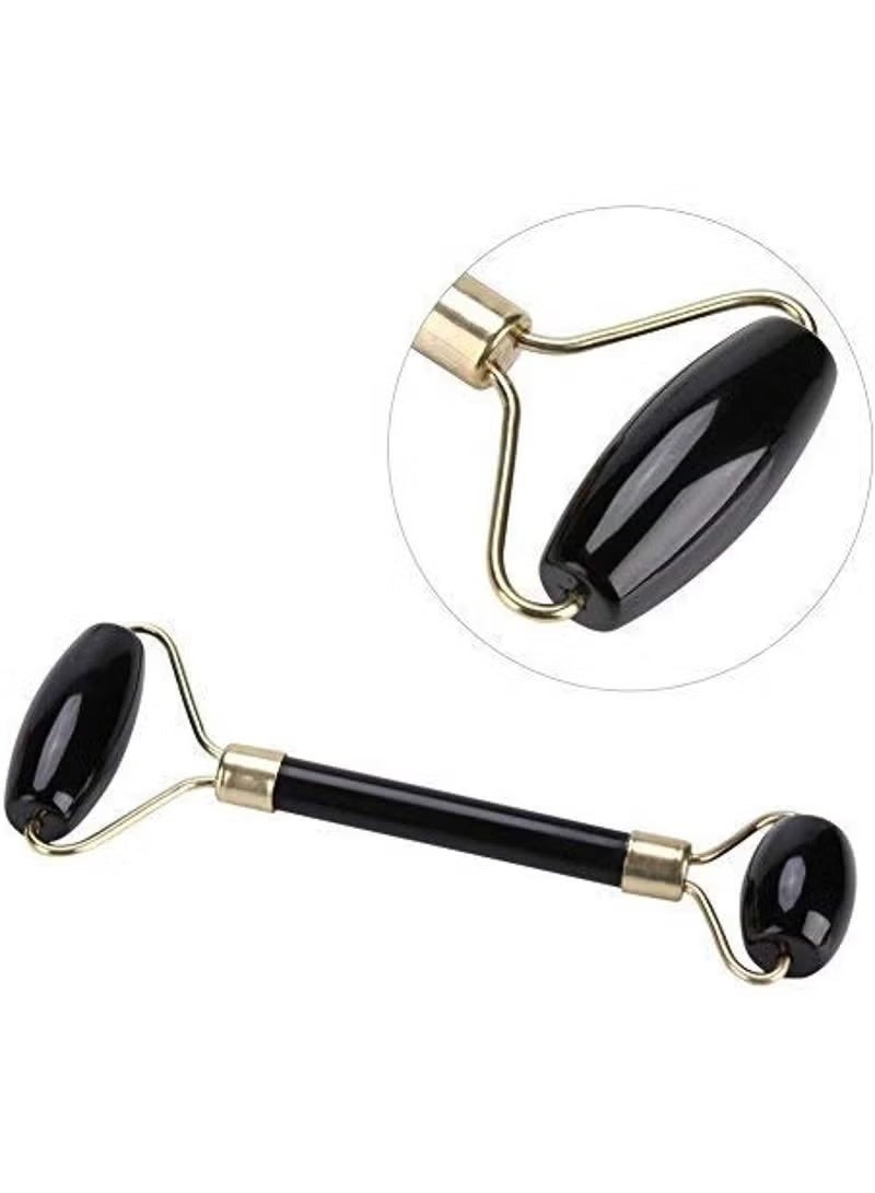 Natural stone face and neck roller – to stimulate collagen, promote skin radiance, and combat aging – 2 pieces – Black - Image 2