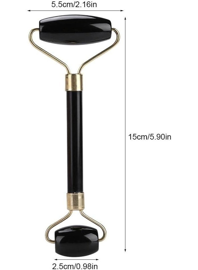 Natural stone face and neck roller – to stimulate collagen, promote skin radiance, and combat aging – 2 pieces – Black - Image 4