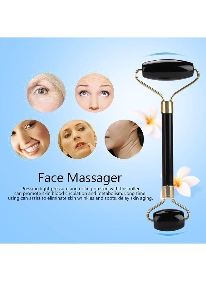 Natural stone face and neck roller – to stimulate collagen, promote skin radiance, and combat aging – 2 pieces – Black - Image 5